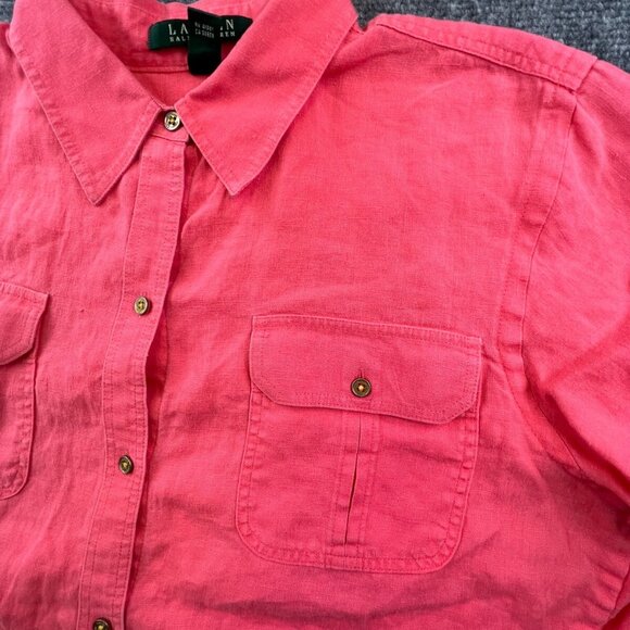 Lauren Ralph Lauren Button Up Shirt Womens Large Linen Long Sleeve Salmon - Picture 4 of 13